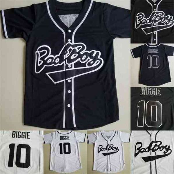 Xflsp Mens Biggie Smalls 10 Bad Boy Movie Notorious Big Baseball Jersey 100% cucito bianco nero Maglie di alta qualità S-XXXL vintage jersey