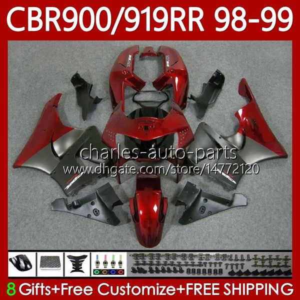 Кузов для Honda CBR919 CBR 900 919 RR CC 98-99 лет Body 127No.20 CBR 919RR 900RR 919CC CBR900 RR CBR919RR 98 99 900CC CBR900RR 1998 1998 1999 Комплект обтекает красный серый BLK