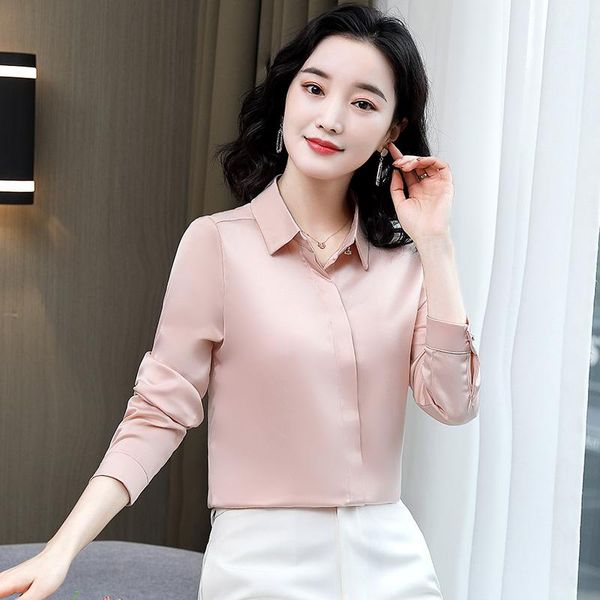 

women's blouses & shirts 2022 women long sleeve blouse korean silk plus size woman satin white elegant basic 3xl blusa