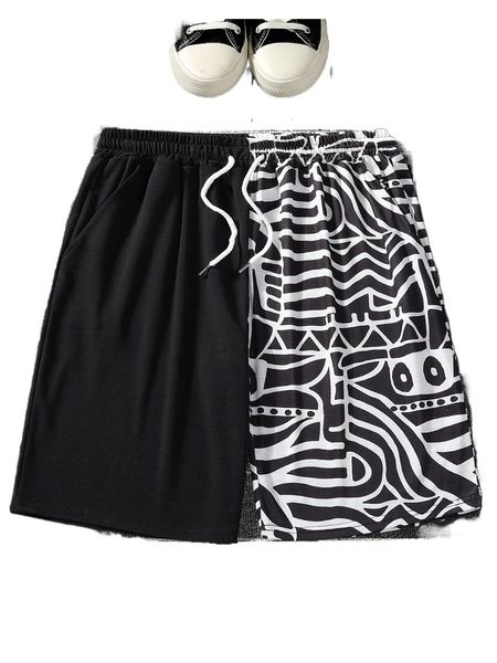 

men graphic print drawstring waist shorts f8ad#, White;black