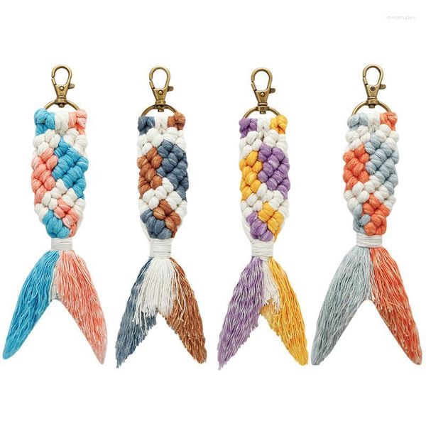 Portachiavi Ciondolo borsa da scuola portachiavi intrecciato a mano creativo colorato corda sirena ornamenti tessuti regalo per le donne Miri22
