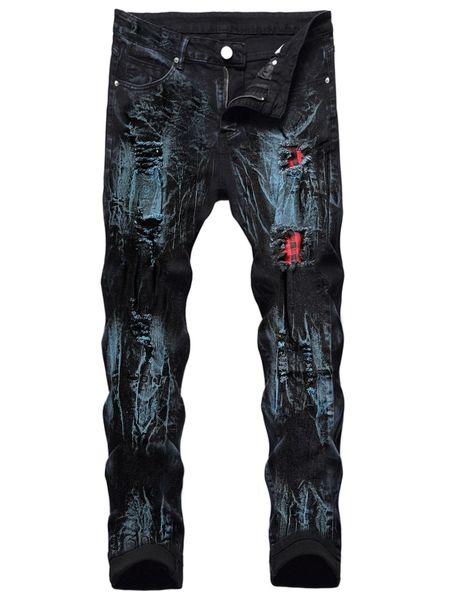 

romwe guys plaid washed jeans i1jt#, Blue