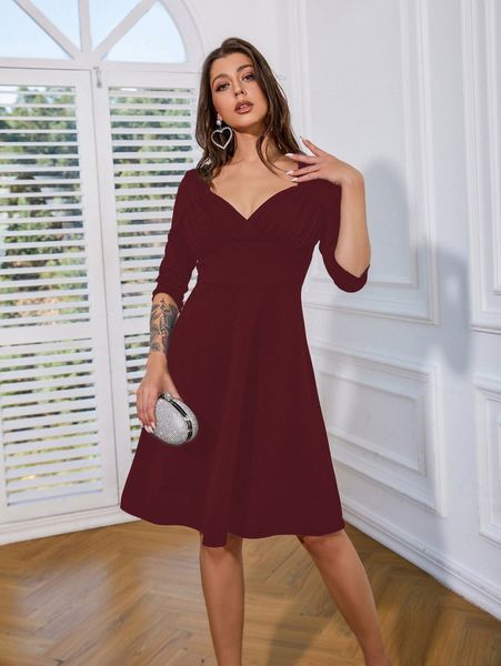 

solid sweetheart neckline dress q01v#, Black;gray