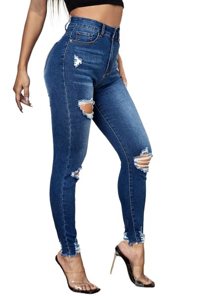 

ripped raw hem jeans q0xh#, Blue