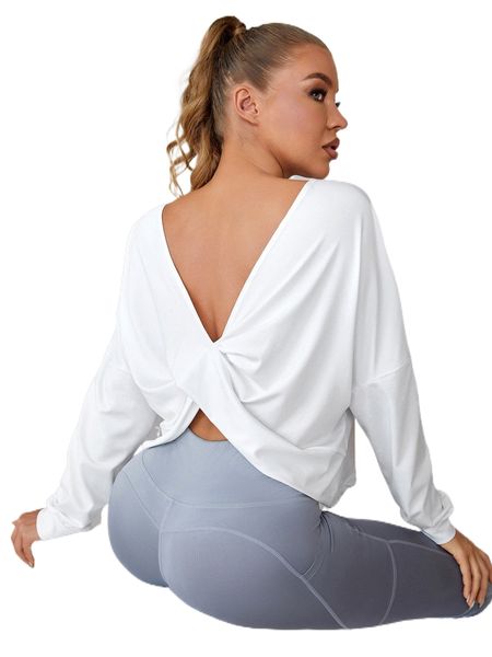 

solid twist back knot front sports tee f0ue#, Gray