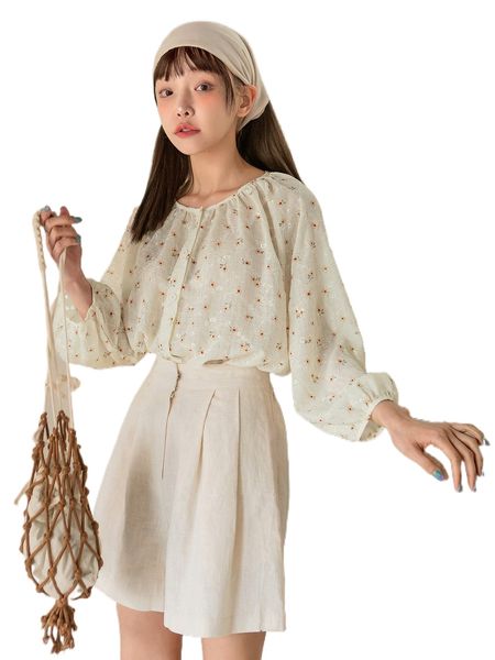 

dazy ditsy floral bishop sleeve blouse u7r0#, White