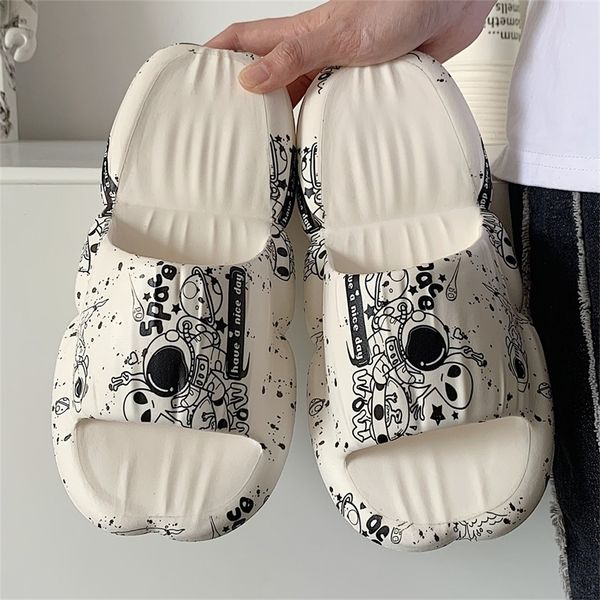 

summer indoor beach outdoor slippers thick sole graffiti personality art home slide sandals nonslip woman shoes 220614, Black