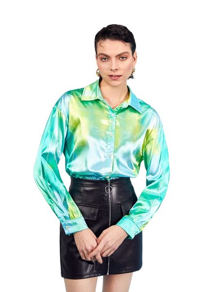 

x lilee ombre print drop shoulder satin blouse z7nr#, White