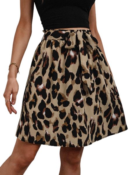 

allover print paperbag waist belted skirt x3w5#, Black