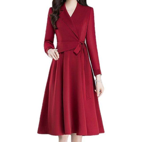 

surplice neck knot solid blazer dress o6ic#, White;black