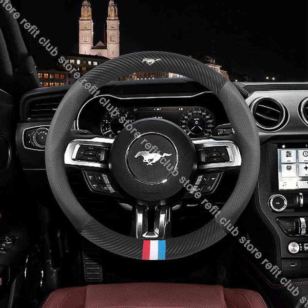 Leder Lenkrad AntiSlip Mode Atmungsaktiv Für Ford Mustang Shelby Gt T70 T80 Runde Form Auot Teile J220808