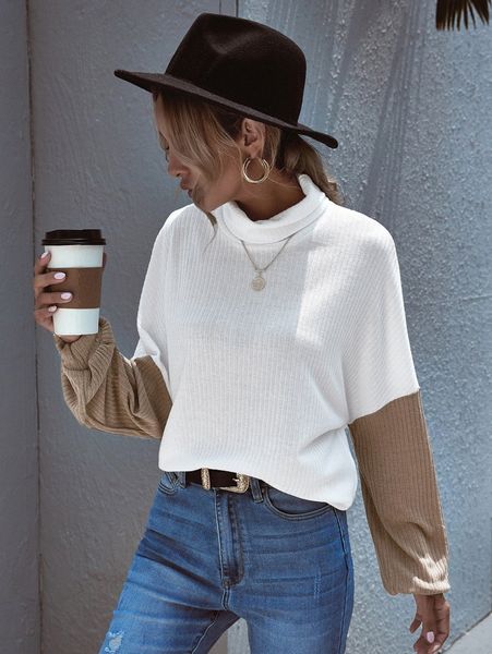 

rolled neck two tone tee d1bh#, White