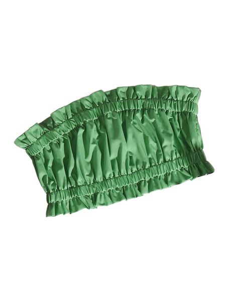 

frill trim ruched bust crop tube r1io#, White