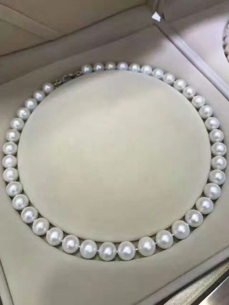 

classic 11-12mm south sea white round pearl necklace 18inch 925s, Silver