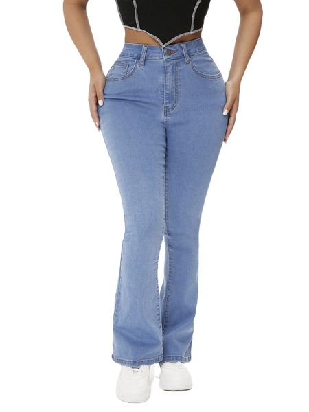 

petite zipper fly flare leg jeans b9do#, Blue