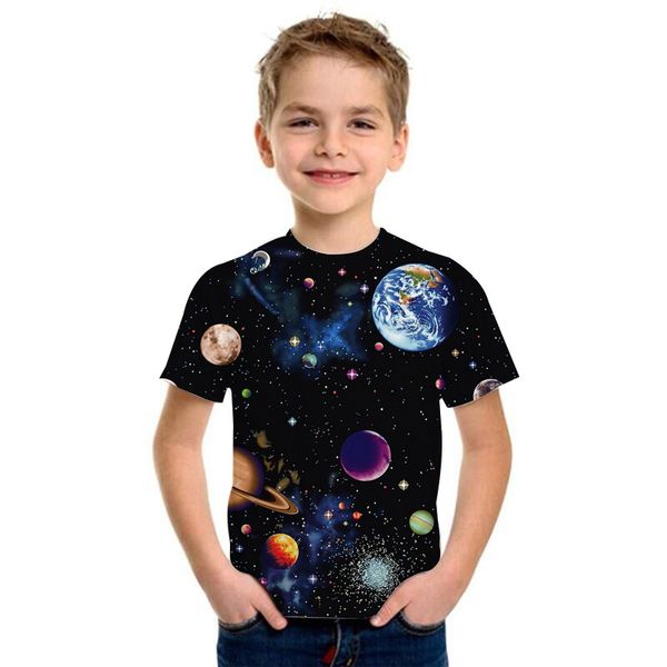 

kawaii galaxy planets t shirt children funny summer cartoon t shirt for girls kid boys clothing short sleeve 220620, Blue