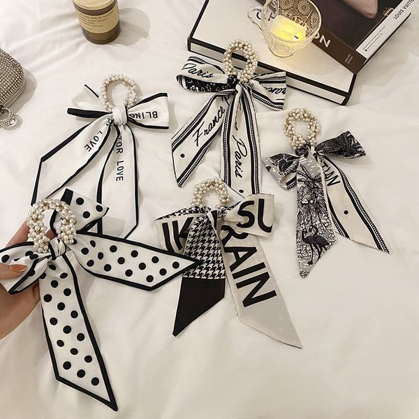 

fashion designer jewelry silk scarf hair tie ladies pony tails holder classic trend luxury hair accessories headwear, Golden;silver