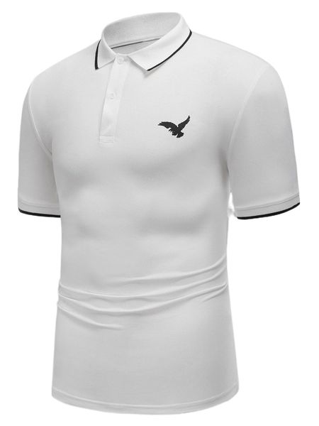 

men eagle print contrast trim polo shirt n1ed#, White;black