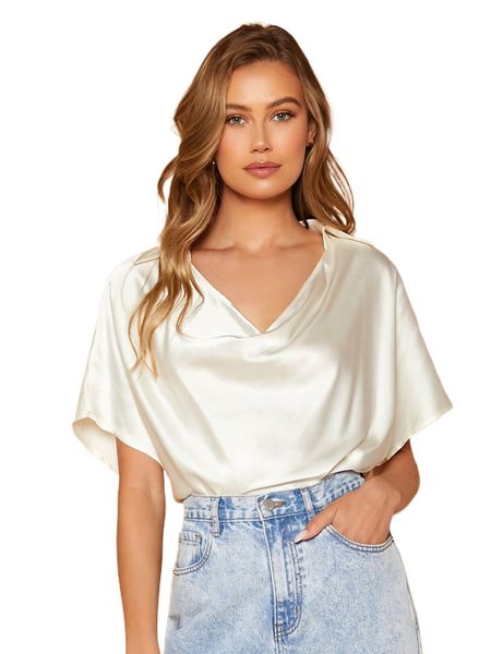 

batwing sleeve satin blouse 75vt#, White