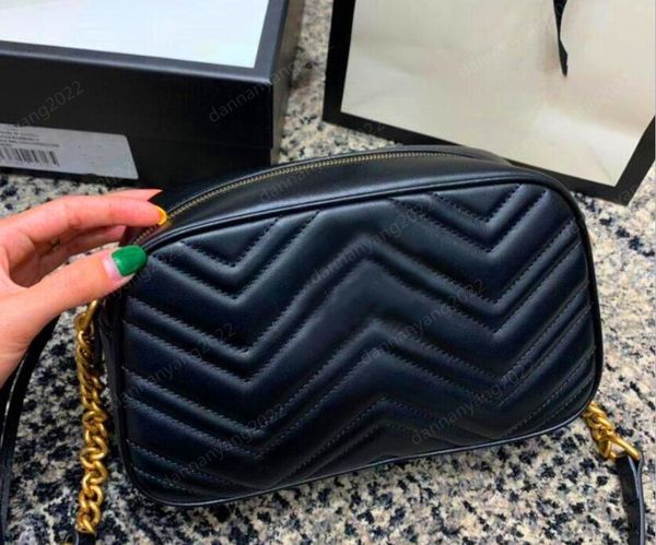 

2022 camera bag marmont genuine leather women handbag purse gilding letter shoulder bag chain crossbody ady girls wallet 24cm