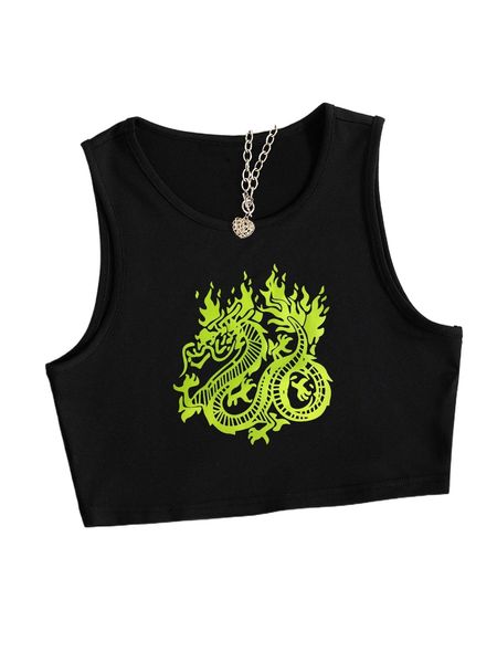 

chinese dragon graphic tank v9xg#, White