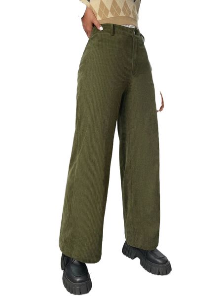 

high waist corduroy wide leg pants y8tj#, Black;white