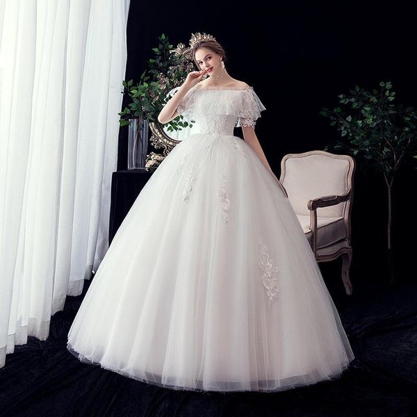 Altri abiti da sposa Elegante scollo a barchetta Bellissimo abito da sposa sottile con fiori in pizzo Taglie forti Vestidos De Novia Up DressAltro