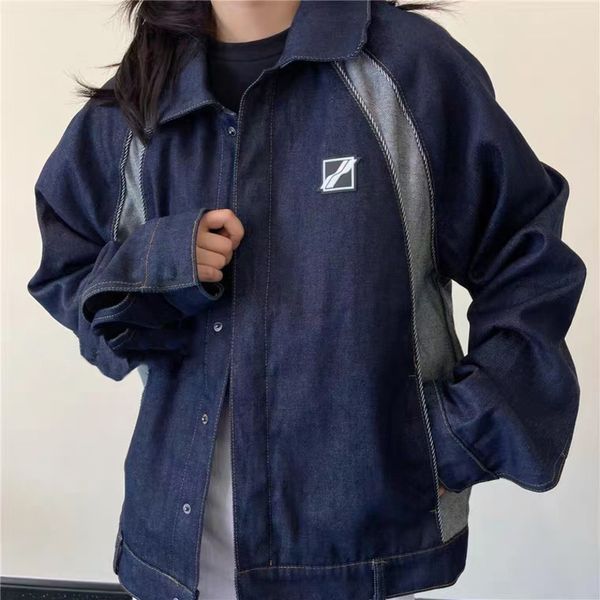 

women's jackets wedone autumn winter denim jacket washed blue well loose long sleeve coat, Black;brown