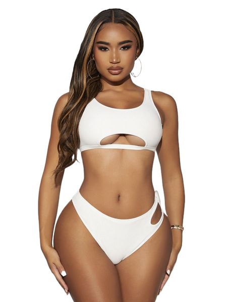 

sxy p.lain cut-out bikini swimsuit q0h2#, White;black