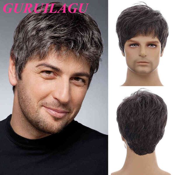 Hair Hair Guruilagu Short Wig Smooth Natural S para Male Laro Ombre Black Grey S 0527