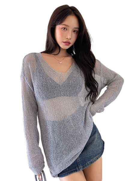 

dazy pointelle knit drop shoulder sweater without bra z3od#, White;black