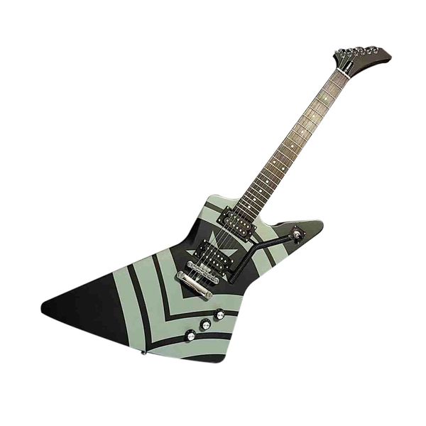 

custom grand jason hook sherman style guitar matte black with military green stripes