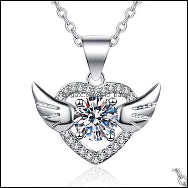 

pendant necklaces crystal necklace for women girls cute wing heart chocker fashion party jewelry rose gold s baby dyr, Silver