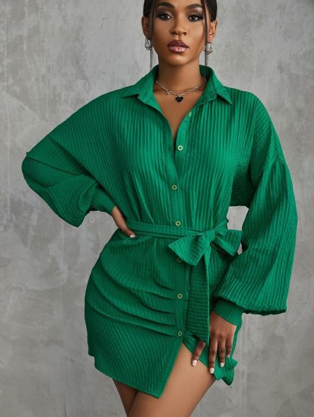 

sxy drop shoulder belted shirt dress v2lg#, Black;gray