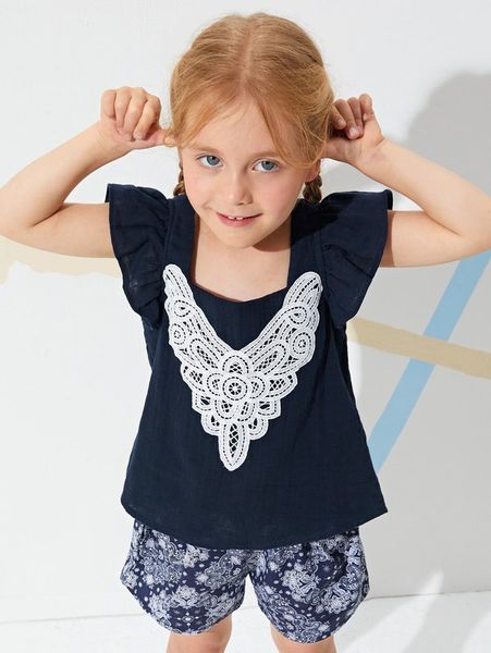 

sheen little girl's ruffle cuffed patchwork applique she, White;black
