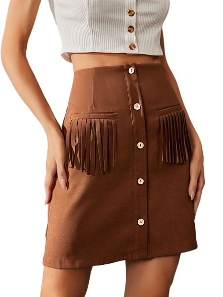 

luukse button front fringe detail skirt z8qw#, Black