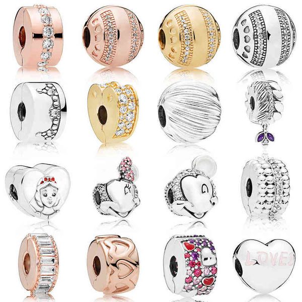 Novo 2019 100% 925 Sterling Silver Rose Gold Retrato de Retrato Clip Charm Charm Bracelet Fit DIY Girl Original Jóias AA220315