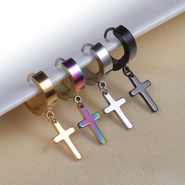 Ipoallergenico Cross Hoops Huggie Rainbow Black Gold Sliver Cerchio in acciaio inossidabile Orecchini punk per donna Uomo Fashion Design Piercing all'orecchio Polsino Gioielli hip-hop Regalo