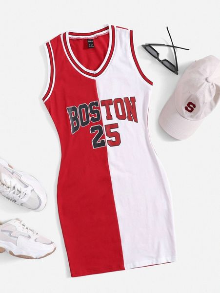 

letter graphic color-block bodycon dress k2xk#, Black;gray