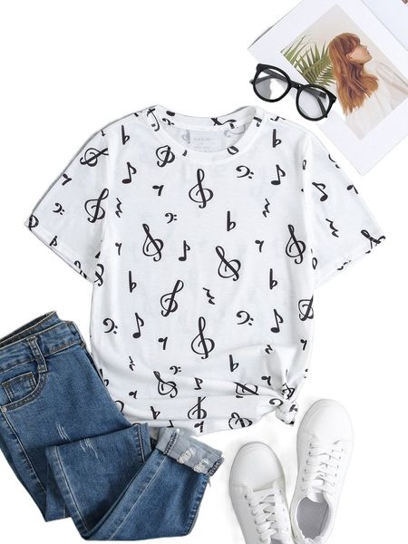 

allover print crew neck tee v6ro#, White