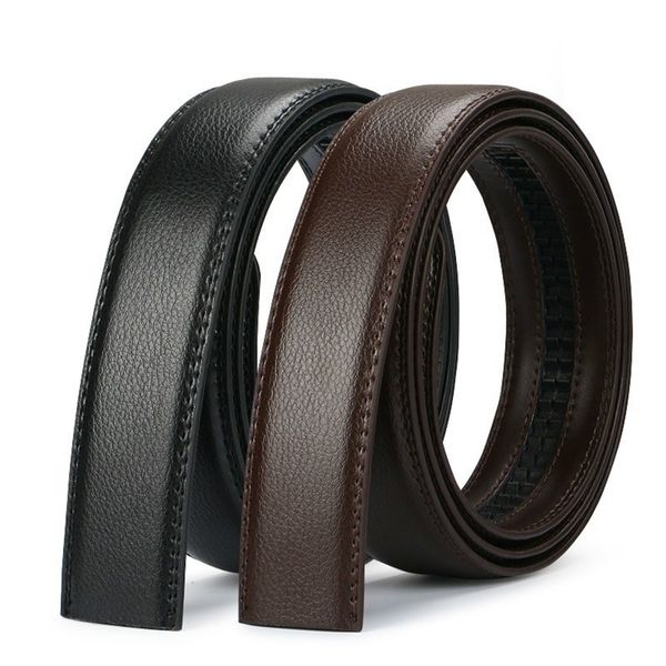 

luxury men no buckle belt pu leather for automatic buckle waist strap long black brown male jeans waistband 35cm 220622