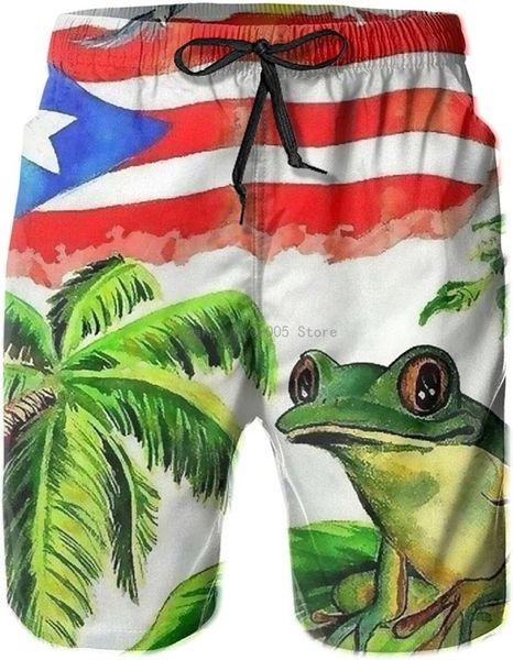 Shorts masculinos bandeira americana masculina tronco de natação porto rico nadador preto EUA placa de secagem rápida surf praia