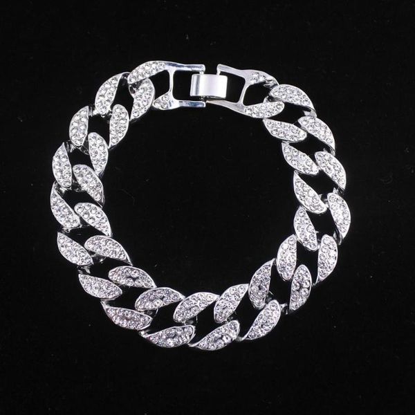 

link, chain men's bracelets hiphop crystal cuban miami link rapper women's 16mm gold silver curb iced out bling jewelry, Black