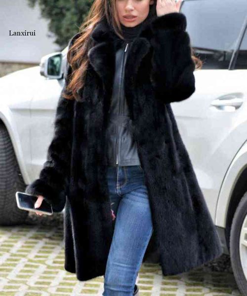 

autumn winter new mink coat imitation fur coat long warm winter windbreaker europe and the united states code s-4xl l220714, Black