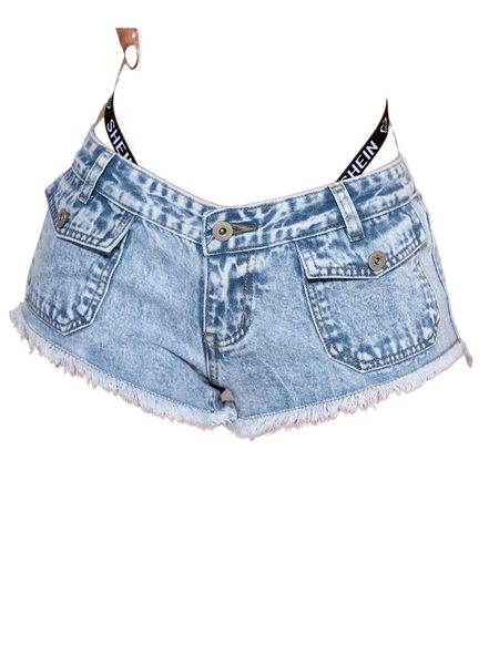 

drop waist raw cut denim shorts without letter tape a12u#, White;black