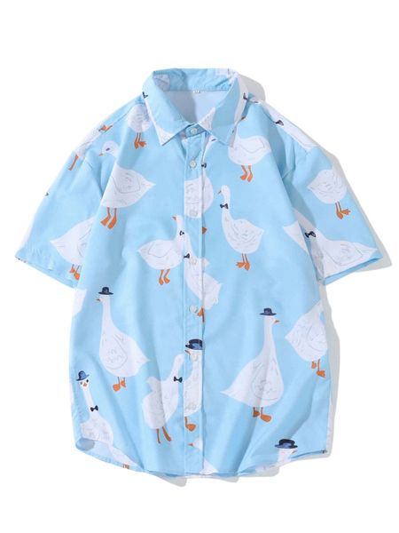 

men random goose print shirt c3g5#, White;black