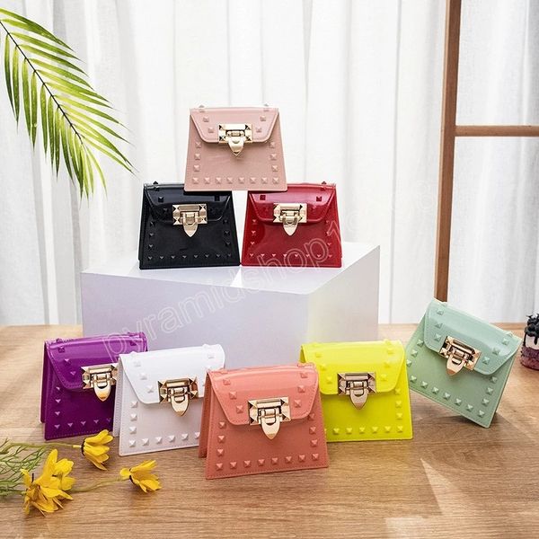 

womens jelly purses and handbags pvc crossbody bags for women coin wallet female rivet purse shoulder bag, Black