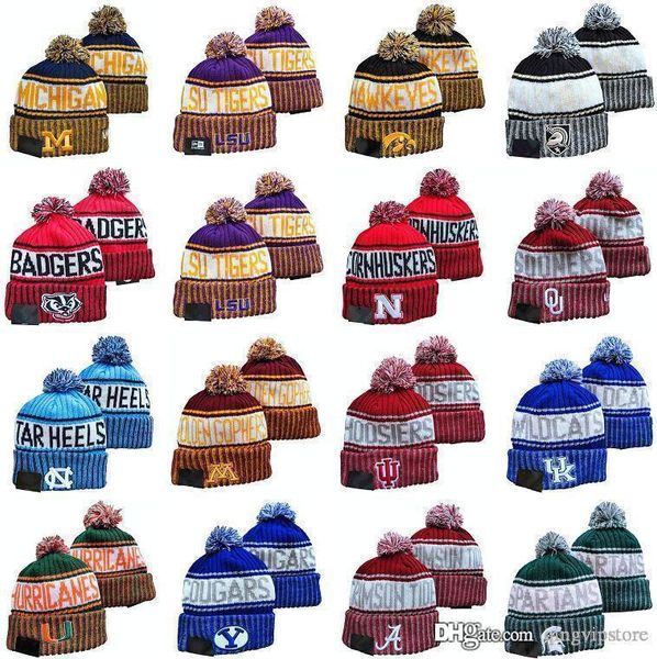 

wholesale 2021 new men's 32 team isu ncaa knitted beanie cap winter warm sport striped sideline north usa college cuffed pom beanie hat, Blue;gray