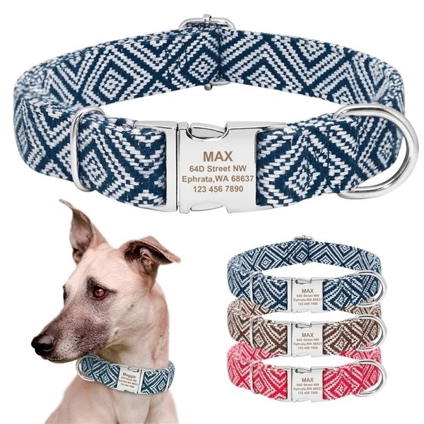 Großes Hundehalsband, personalisierbar, großes Namensschild aus Nylon, individuelle Haustier-ID-Tags mit Gravur für mittelgroße K9 Pitbull Y200917