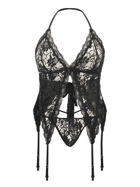 

plus lace garter lingerie set m55m#, Black;white